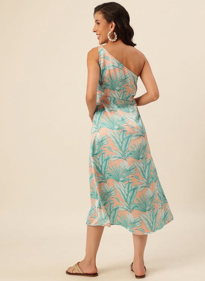 CUKOO Women Tropical Printed One Shoulder Slits Cotton Fit and Flare Dress - Image 4